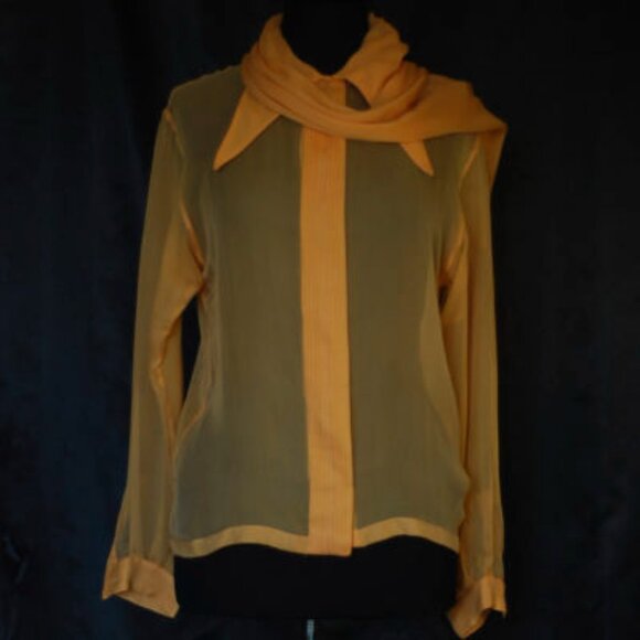Claude Montana Tops - Claude Montana 1990's Gold Silk Chiffon Blouse With Front Tie - Italy